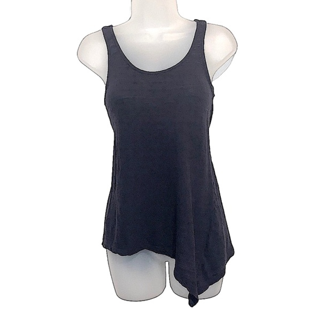 Y2K H&M Divided Linen Blend Asymmetrical Drape Front Tank Top Black 2 New